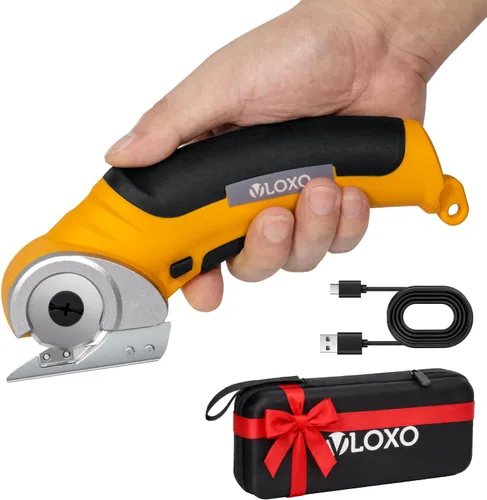 VLOXO Tijeras eléctricas inalámbricas, cortador de caja eléctrico con bloqueo de seguridad, cortador de cartón de 4.2 V, herramientas de corte