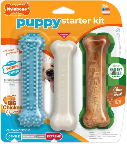Miniatura 9 de Nylabone Nuevo Kit de iniciación para cachorros, juguetes masticables y golosinas naturales para masticar para cachorros, juguetes para la dentición
