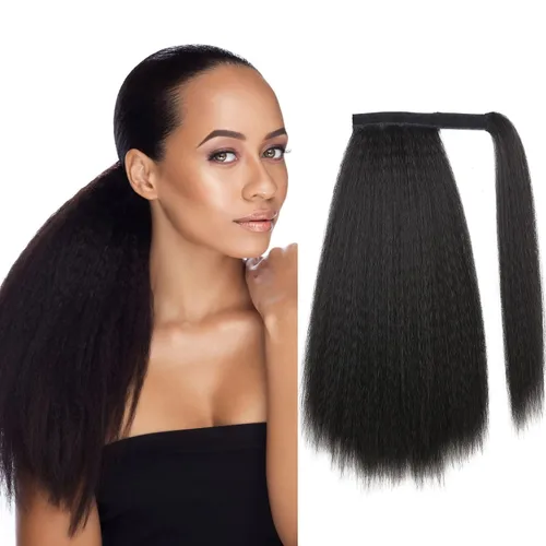 Miniatura 10 de WIGNEE Extensión de cola de caballo larga rizada recta y envolvente, extensión de cola de caballo Yaki negro natural para mujeres negras, Marrón