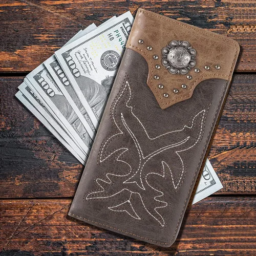 Miniatura 2 de Montana West Western Wallet American Pride Hair-On - Cartera de cuero genuino con herramientas de estrella solitaria, colección floral en relieve