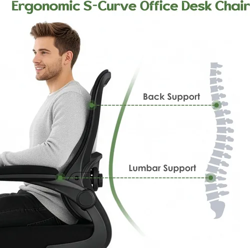 Miniatura 5 de Silla de oficina ergonómica – Silla de escritorio ergonómica – Silla de oficina cómoda de malla para el hogar con ruedas, soporte lumbar ajustable