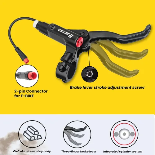 Miniatura 4 de Hycline Juego de frenos hidráulicos Ebike de 4 pistones: Zoom H876E 2-PIN Power-Off Kit de freno de disco de bicicleta eléctrica incluido rotores
