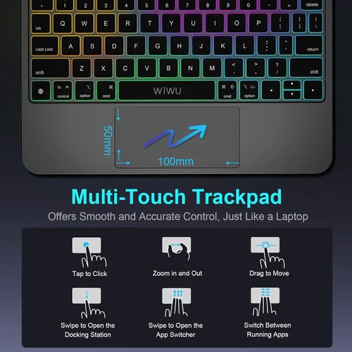 Miniatura 8 de WIWU Funda para iPad con teclado Air de 11 pulgadas (M4 2026/M3 2025/M2 2024), teclado iPad Pro de 11 pulgadas con trackpad fácil de instalar