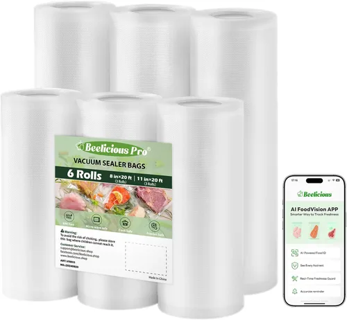 Miniatura 8 de Bolsas de sellado al vacío precortadas Beelicious Pro para almacenamiento de alimentos, 100 unidades de 8" x 12" con bolsas de sellado al vacío