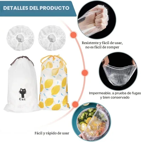 Miniatura 5 de 200 fundas elásticas de plástico reutilizables para tazones, fundas de almacenamiento de alimentos con fundas elásticas para tazones para sobras