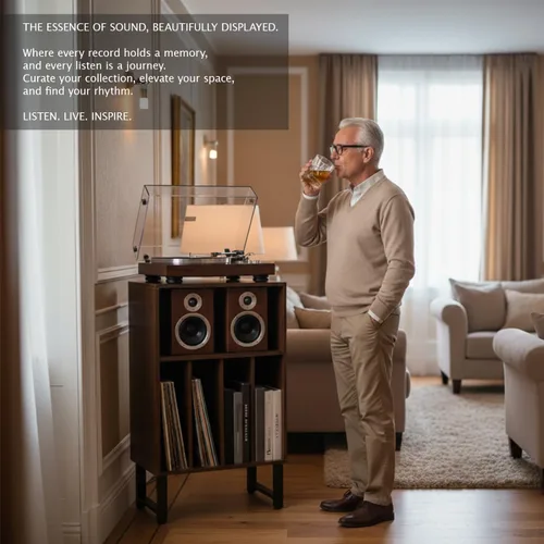 Miniatura 3 de Soporte para tocadiscos con armario de almacenamiento de vinilo, mesa giratoria para álbumes y LPs, consola multimedia moderna Muebles para sala