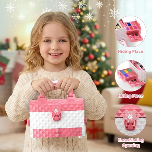 Miniatura 6 de GirlsHome Set de maquillaje para niñas de 56 piezas, lavable, cosméticos reales no tóxicos, juguetes de Frozen, kit de maquillaje para niñas