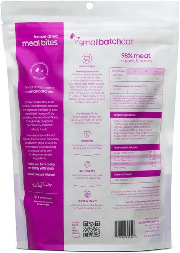 Miniatura 2 de smallbatch Alimento crudo liofilizado para gatos, bocados de alimentos estables en conservación, receta de pavo, comida o adorno alto en proteínas