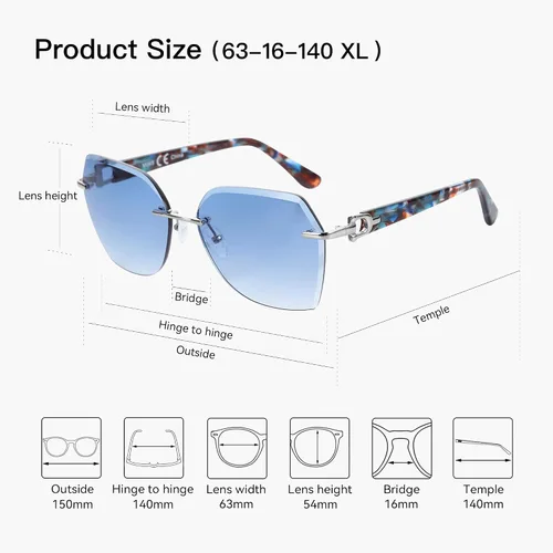 Miniatura 23 de ZENOTTIC Lentes de sol sin montura de gran tamaño para mujer, diseño geométrico de corte de diamante, lentes degradados, protección UV, tonos de moda