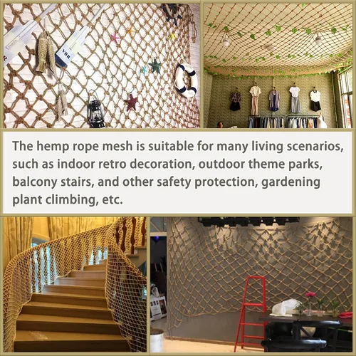 Miniatura 6 de Red de cuerda de yute natural, protección resistente y versátil para actividades al aire libre, decoración de interiores, crecimiento de plantas