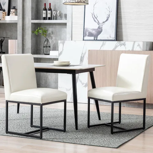 Miniatura 15 de BESTANO Sillas De Comedor - Juego de 2 sillas de comedor modernas negras tapizadas de piel sintética para cocina y comedor con marco de metal negro
