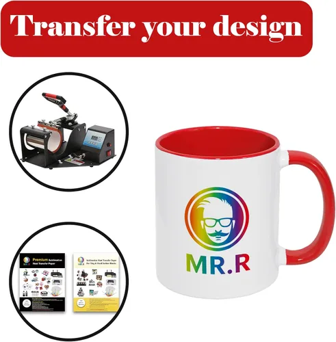 Miniatura 4 de MR.R Tazas de café en blanco de sublimación de 11 onzas, taza blanca con taza de color rojo interior y asa, juego de 2