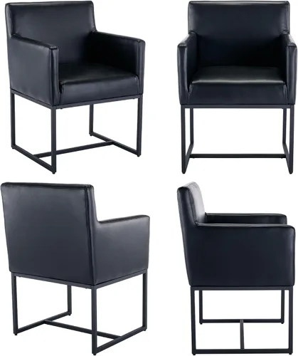 Miniatura 7 de BESTANO Juego de 2 sillas de comedor tapizadas con brazos de piel sintética de mediados de siglo, sillas decorativas modernas con marco de metal
