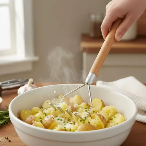 Miniatura 2 de Soro Essentials - Triturador de patatas cuadrado de 18" cromado con mango de madera- Herramienta de cocina para verduras, bayas, frutas, aguacates