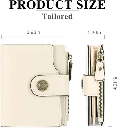 Miniatura 3 de FALAN MULE Cartera pequeña para mujer, de piel auténtica, plegable, compacta, con bloqueo RFID, pequeña cartera para mujer, AE-blanquecino, Casual