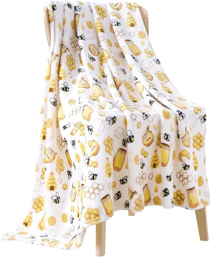 Miniatura 26 de Manta de forro polar suave para primavera de niñas y niños: bebés, pollitos, pájaros, flores en suave y acogedor amarillo, verde, rosa sobre fondo
