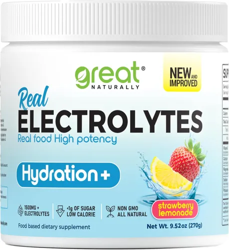 Hidratación en polvo de electrolitos | Alimentos reales de alta potencia | Limonada de fresa 30 porciones | Polvo de electrolitos de alta potencia |