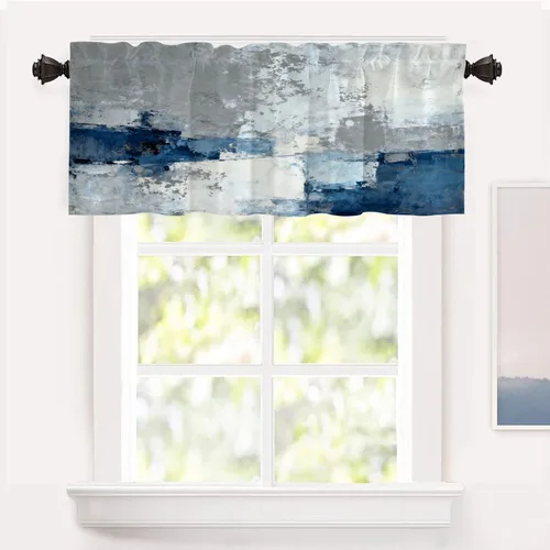 Miniatura 107 de Shrahala Beige and Orange Abstract Art Brushstrokes Blackout Curtain Tiers, Abstract Oil Paint Kitchen Valance Light Blocking Tier Drapes with Rod