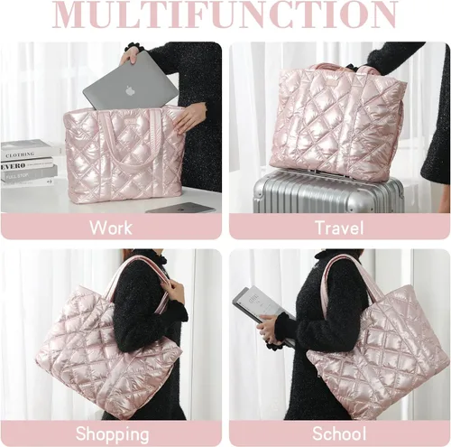 Miniatura 7 de Bolso de mano grande acolchado, moderno y lujoso de algodón acolchado acolchado para mujer, bolsos de diseñador suaves para invierno, hombros