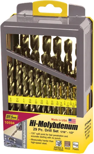 Miniatura 6 de IVY Classic 10592 Juego de brocas de acero de alto molibdeno de 12 piezas, punta dividida de 135 grados, vástago reducido, EE. UU., caja de metal