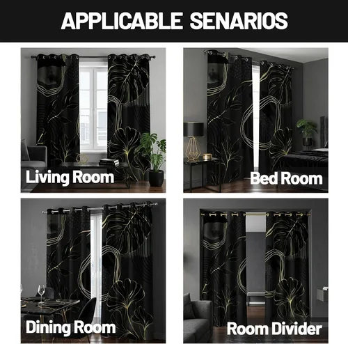Miniatura 6 de Cortinas opacas negras y doradas, cortinas modernas de mediados de siglo para dormitorio, sala de estar, 63 pulgadas de largo, juego de 2 paneles