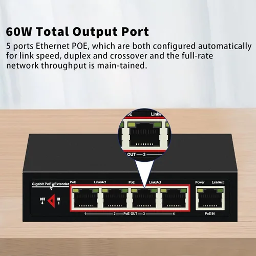 Miniatura 8 de Extensor PoE de red Gigabit de 60 W, extensor Ethernet CENTROPOWER con interruptor PoE+ de 4 puertos compatible con IEEE 802.3 af/at
