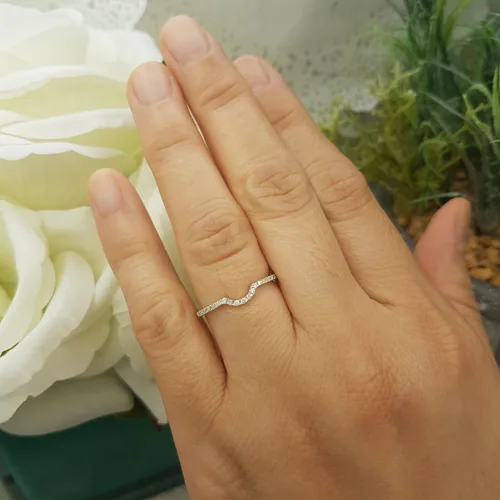 Miniatura 3 de Dazzlingrock Collection Anillo de boda de 0,11 quilates (quilates) con diamantes blancos redondos para mujer, oro de 14 quilates