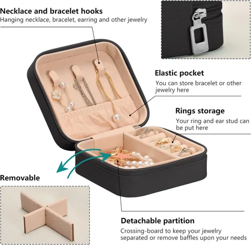 Miniatura 3 de WELLDAY Jewelry Box Red Rose Flower Portable Travel Jewelry Case Organizer Bag Storage Box for Necklace, Earrings, Rings, Bracelet