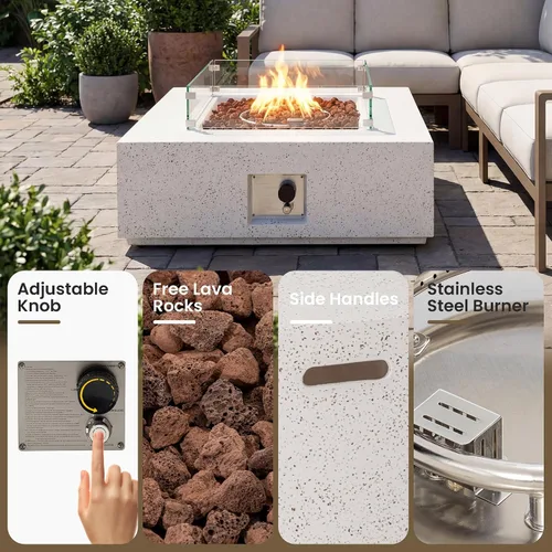 Miniatura 4 de COSIEST mesa de fogata a propano para exteriores de 35 pulgadas cuadrada de arenisca con protector contra el viento y mesa lateral, certificada
