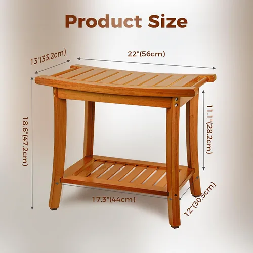 Miniatura 3 de Utoplike Banco de ducha de bambú con almacenamiento, taburete de ducha de madera con asas, asiento de baño para toallas, spa, ducha