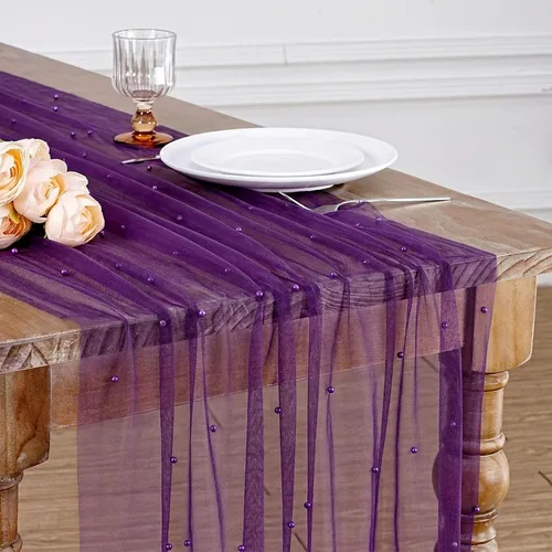 Miniatura 37 de LuoluoHouse Camino de Mesa de Perla para Centros de Mesa de Boda: Camino de Mesa de Perla de 10 pies, Decoración de Mesa de 29x120 Pulgadas de Tul