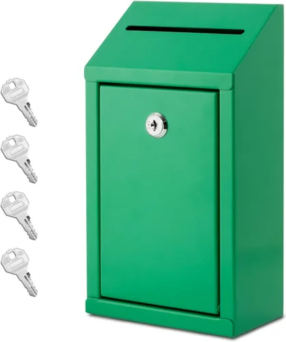 Caja de donación de metal EIENHOSHI con cerradura, montada en pared, caja de sugerencias con 4 llaves de hierro, verde, caja de depósito de efectivo