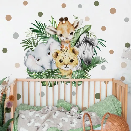 Miniatura 23 de Calcomanías de pared de animales de acuarela de 56.29 x 44.88 pulgadas, calcomanías de animales de selva, tigre, elefante, cebra, jirafa, mono