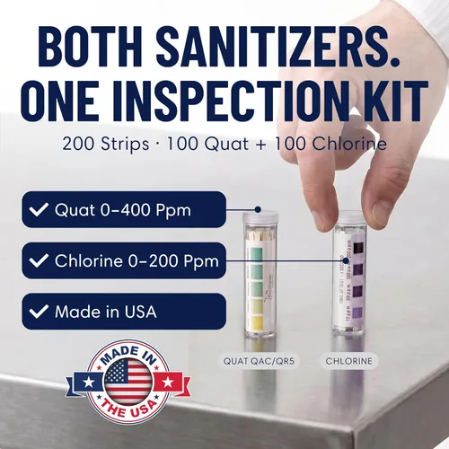 Kit Combinado de Prueba de Desinfectante para Restaurantes, 10 x Frasco de 100 Tiras Cada Uno QR5 Desinfectante Quat 0-400PPM y Tira de Prueba de
