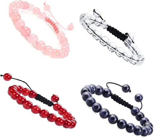 Miniatura 3 de Pulsera de cuentas de cristal de piedras preciosas de curación natural, unisex, ajustable, macramé, pulseras elásticas de ojo de tigre, amazonita