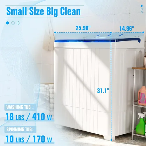 Miniatura 7 de Superday Lavadora portátil con manguera más larga, combo compacto de mini lavadora y secadora de 28 libras, lavadora de doble tina, lavadora Azul