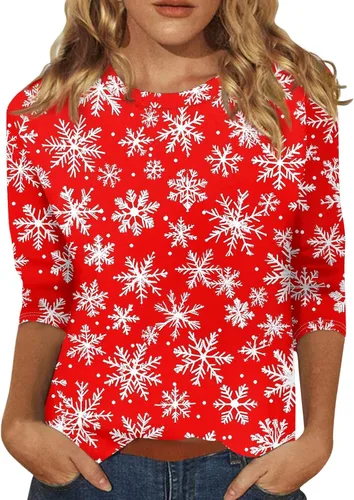 Miniatura 23 de Camisetas de manga 3/4 para mujer, cuello redondo, holgadas, casuales, con estampado floral, camisetas de moda para el trabajo de negocios