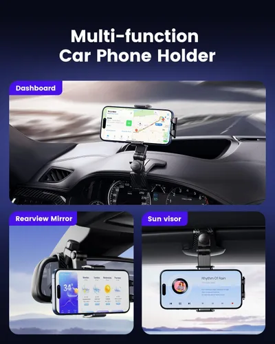 Miniatura 2 de Soporte de teléfono para tablero de instrumentos con clip anticaída, rotación de 360°, soporte multifuncional para teléfono celular para iPhone