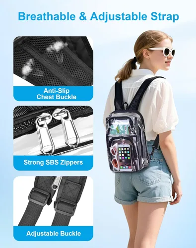 Miniatura 5 de Mochila transparente aprobada para estadios de 12 × 12 × 6 con correas de hombro transpirables, bolsa transparente para estadio de trabajo, Gris