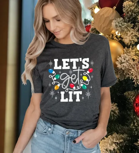 Miniatura 5 de Let's Get Lit - Camiseta de manga corta con luces de Navidad para mujer, con bonito gráfico