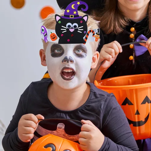 Miniatura 6 de Winlyn 24 juegos de diademas de Halloween, kits de manualidades, juegos de corona, caramelos Jack-o'-Lantern, fantasma, monstruo, murciélago