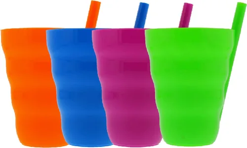 Arrow Home Products Sip A Cup con popote integrado, 10 onzas, paquete de 4 vasos con popote sin BPA para niños, ideal para uso diario, fabricado en