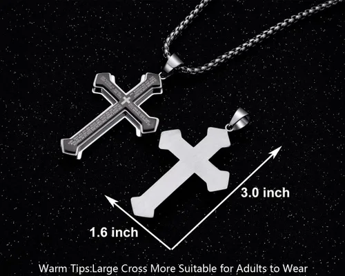 Miniatura 2 de Rehoboth Collar con colgante de cruz de oración del señor de acero inoxidable para hombre y mujer, colgante grande y cadena fuerte, 24 pulgadas