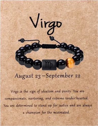 Pulsera del zodiaco para hombres y mujeres, 0.315 pulgadas, 0.394 pulgadas, piedra blancanegra, bendición de la suerte, con cuentas, signo de