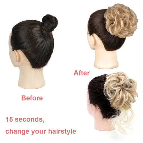 Miniatura 6 de KETHBE - Pieza de cabello con moño desordenado, extensiones de cabello con moño alborotado, banda elástica, piezas de cabello con moño rizado y 2