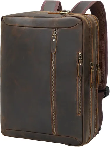 Miniatura 7 de TIDING Mochila de cuero para laptop de 15.6 pulgadas, maletín convertible de negocios, bolso bandolera de hombro, color marrón