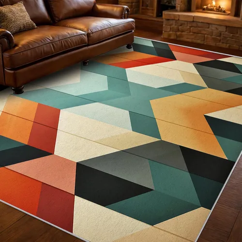 Miniatura 10 de Alfombras retro con arco para dormitorio, alfombras modernas lavables de mediados de siglo para sala de estar, 5 x 5 pies, diseño abstracto de MCM
