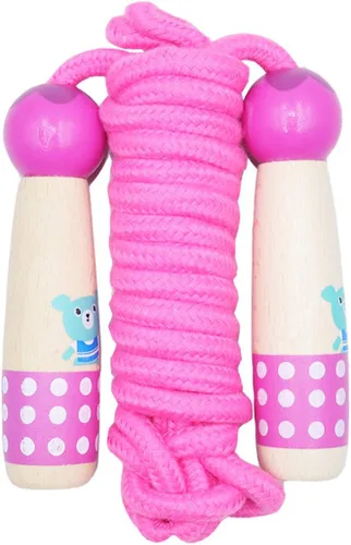 Miniatura 8 de Cuerda de saltar para niños, cuerda de algodón de longitud ajustable con mango de madera para niños y niñas, ejercicio deportivo y fitness Azul