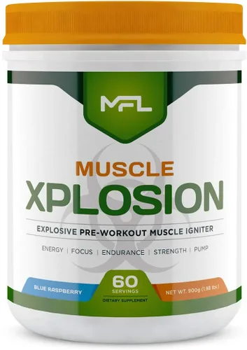 MFL Muscle Xplosion | Pre-entrenamiento | 0 azúcar | endulzado con stevia | totalmente natural | 60 porciones (frambuesa azul)