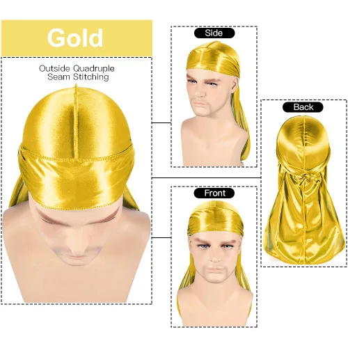 Miniatura 15 de Paquete de 3 piezas de durags sedosas para ondas de hombres, de regalo 1 gorra para marcar las ondas, talla única